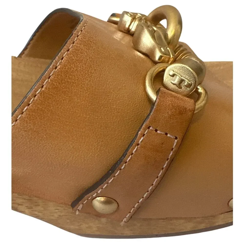 Tory Burch Jessa Leather Wood Sandals Size 8‎
